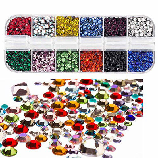 Picture of Hotfix Flatback Rhinestones Gemstone Glass Rhinestones Dorhui Hot Fix Stones Iron on Glue Glass Flat Back Gemstones AB Crystals 4800 Pieces 12 Colors 3 Sizes 2-4 MM (SS6-SS16) in Storage Box