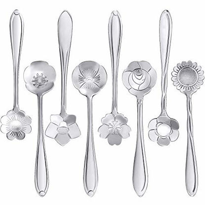 Picture of Maitys 16 Pieces Stainless Steel Flower Coffee Spoon Dessert Spoon Sugar Spoon Ice Cream Spoon Stirring Spoon Tea Spoon Milkshake Spoon Set for Tableware Kitchen, Cafe or Bar (Silvery)