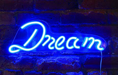 Picture of Isaac Jacobs 17" by 6" inch LED Neon Blue Dream Wall Sign for Cool Light, Wall Art, Bedroom Decorations, Home Accessories, Party, and Holiday Decor: Powered by USB Wire (Dream)