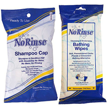 Picture of No Rinse Bathing Wipes and Shampoo Cap - Cleans, Deodorize, Moisturizes - Provides A Complete Bath Anywhere