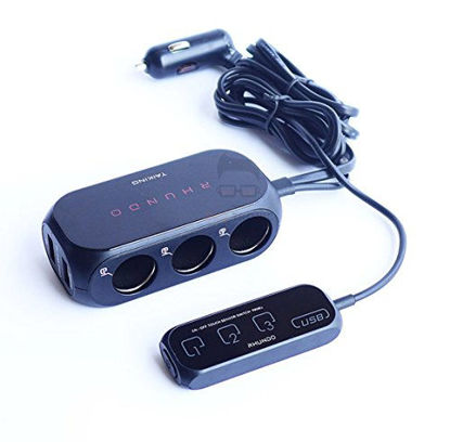 Picture of RHUNDO RS-21S 3-way Car Cigarette Lighter Splitter/Adapter/Charger + 2 USB 3.4Amp, with Remote Touch Sensor Switch