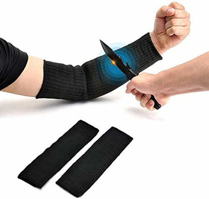 Picture of Arm Protection Sleeve, Cut Resitant 40cm Burn Resistant Anti Abrasion Safety Arm Guard for Garden Kitchen Yark Work 1 Pair (Black)