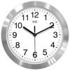 Picture of hito Modern Silent Wall Clock Non Ticking 10 inch Excellent Accurate Sweep Movement Aluminum Frame Glass Cover, Decorative for Kitchen, Living Room, Bedroom, Bathroom, Bedroom, Office (Silver)