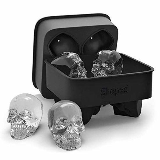 Picture of 3D Skull Ice Mold Tray, Super Flexible High Grade Silicone Ice Cube Molds for Whiskey, Cocktails, Beverages, Iced Tea & Coffee, Black (Skull - Makes 4) - By Shaped