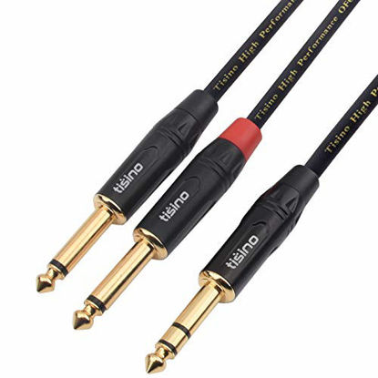 Picture of TISINO 1/4 inch TRS Stereo to Dual 1/4 inch TS Mono Insert Cable Y-Splitter Stereo Breakout Cable Patch Cord - 3.3 feet