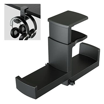 Picture of PC Gaming Headphone Stand, Dual Headset Hanger Hook Holder with Adjustable & Rotating Arm Clamp, Under Desk Design, Universal Fit, Built in Cable Clip Organizer EURPMASK