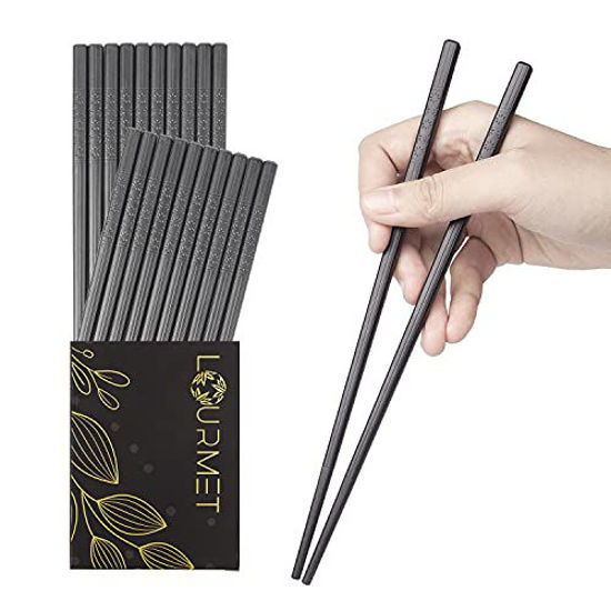 Picture of Lourmet 10 Pairs Fiberglass Chopsticks - Reusable Chopsticks Dishwasher Safe, Chinese, Japanese Chopsticks, Non Slip, 9 1/2 inches