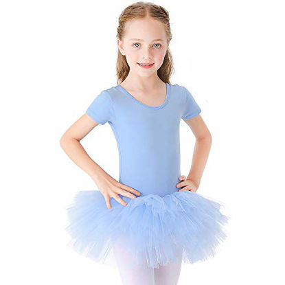 Picture of Bezioner Girls Cotton Ballet Dance Dress Cute Tutu Skirted Leotard Short Sleeve Blue Size 8-9 Years