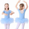 Picture of Bezioner Girls Cotton Ballet Dance Dress Cute Tutu Skirted Leotard Short Sleeve Blue Size 8-9 Years