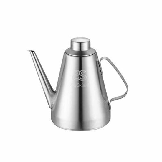 Picture of Hemoton Stainless Steel Oil Can Vinegar Pot Bottle Oil Dispenser Edible Oil Container Cruet Pot Kitchen Tools (500ML Small Size 14CM)