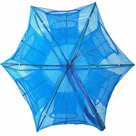 GetUSCart- Drasry Fishing Bait Trap Foldable Fish Minnow Crab Crayfish  Crawdad Shrimp Net Trap Cast Net Dip Cage Collapsible Easy Use Hexagon 6 8  12 Hole Fishing Accessories (Blue-12 Holes)