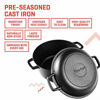 Picture of Uno Casa Cast Iron Dutch Oven with Lid - 2 in 1 Camping Set, Pre-Seasoned 5 Quart Pot and 1.6 Quart Pan - 2 Silicone Handle Covers and a Silicone Trivet Mat Included