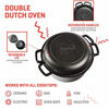 Picture of Uno Casa Cast Iron Dutch Oven with Lid - 2 in 1 Camping Set, Pre-Seasoned 5 Quart Pot and 1.6 Quart Pan - 2 Silicone Handle Covers and a Silicone Trivet Mat Included