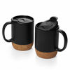 Picture of DOWAN Coffee Mugs Set of 2, 15 OZ Ceramic Mug with Insulated Cork Bottom and Splash Proof Lid, Large Coffee Mug with Handle for Men, Women, Matte Black