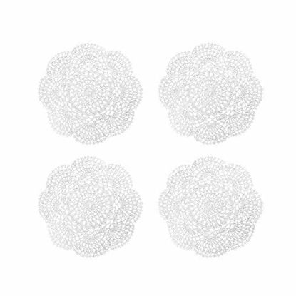 Picture of Phantomon 8 Inch Doilies Crochet Round Lace Doily Handmade Placemats 100% Cotton Crocheted Coasters, Pack of 4 (White)