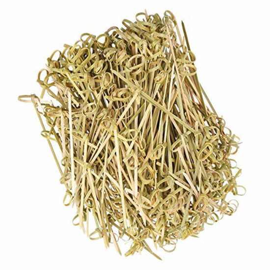 Picture of DC-BEAUTIFUL 200 Pack Natural Bamboo Knot Skewers, 6 Inch Bamboo Twisted End Cocktail Picks, Appetizer Picks for Party Snacks Club Sandwiches Finger Food Barbecue Must (6.0)