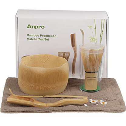 Picture of Anpro Bamboo Matcha Tea Whisk Set, Bamboo Whisk Holder Handmade Matcha Ceremony Starter Kit For Traditional Japanese Tea Ceremony