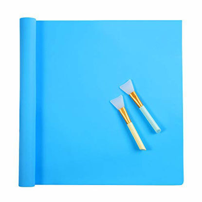 Picture of Oversize Silicone Craft mat(23.2 in x 15.6 in), Silicone Mats for Epoxy Resin Jewelry Casting Molds Mat Silicone Placemat (Blue), with 2 PCS Silicone Brushes