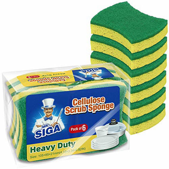 Picture of MR.SIGA Heavy Duty Cellulose Scrub Sponge, Dual-Sided Dishwashing Sponge for Kitchen, 12 Pack