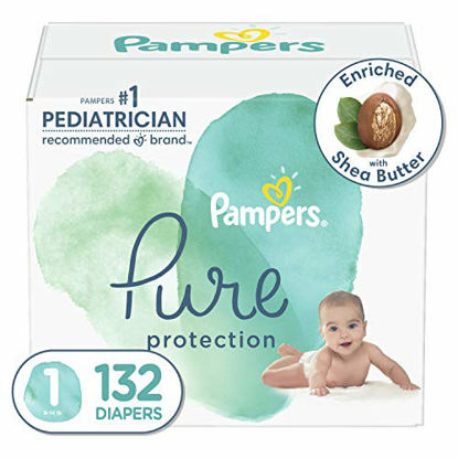 Picture of Diapers Size 1, 132 Count - Pampers Pure Protection Disposable Baby Diapers, Hypoallergenic and Unscented Protection, Enormous Pack