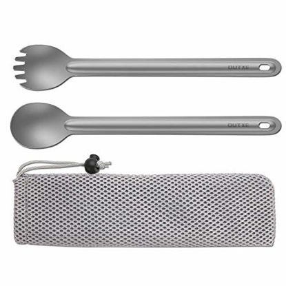 Picture of OUTXE Titanium Long Handle Spork and Spoon, 8.7-Inch Soup Spoon, Camping Spork and Spoon, Eco-Friendly Coffee Spoon, Spork and Spoon Set