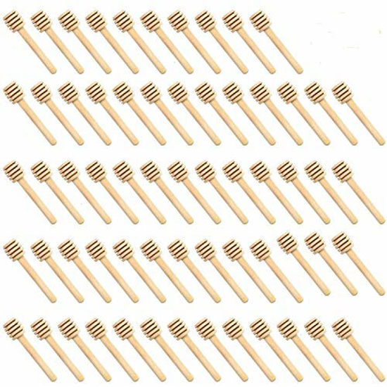 Picture of WEFOO 100 Pack Mini 3 Inch Portable Wooden Honey Dipper Sticks for Honey Jar Dispense Drizzle Honey, Wedding Party Favors