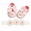 Picture of Infant Baby Girl Pink Shoes Princess Floral Mary Jane Flats Wedding Dress Shoes with Floral Headband