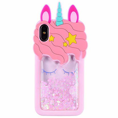 Picture of FunTeens Bling Unicorn Case for iPhone XR 6.1",3D Cartoon Animal Design Cute Soft Silicone Quicksand Glitter Stars Bling Shiny Cover,Kawaii Fashion Cool Skin for Kids Child Teens Girls(iPhone XR)