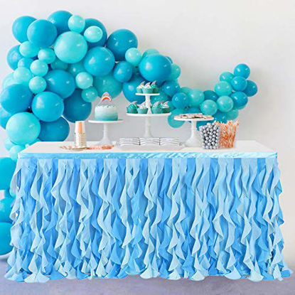 Picture of Leegleri Tulle Curly Willow Table Skirt for Rectangle Table, Ocean Blue Tutu Ruffle Frozen Table Cloth for Baby Shower, Under The Sea Birthday Party, Baby Shark (L 6(ft)H 30in Mermaid Table Skirt)