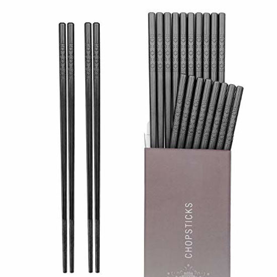 Picture of Hiware 10 Pairs Fiberglass Chopsticks - Reusable Chopsticks Dishwasher Safe, 9 1/2 Inches - Black