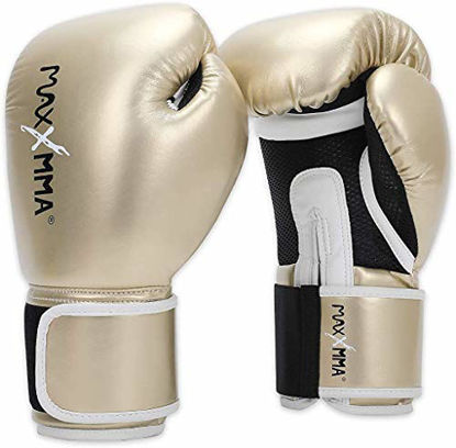 Picture of MaxxMMA Pro Style Boxing Gloves for Men & Women, Training Heavy Bag Workout Mitts Muay Thai Sparring Kickboxing Punching Bagwork Fight Gloves (Gold, 14 oz.)