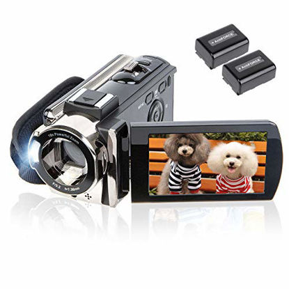 Picture of Video Camera Camcorder Digital Camera Recorder kicteck Full HD 1080P 15FPS 24MP 3.0 Inch 270 Degree Rotation LCD 16X Zoom Camcorder with 2 Batteries(604s)