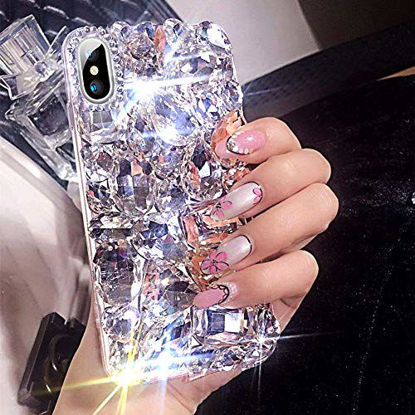 Picture of ikasus Case for iPhone XR Cover,iPhone XR Diamond Case,3D Handmade Bling Rhinestone Diamonds Luxury Sparkle Rhinestones Case Girls Women Full Crystals Bling Diamond Case Cover for iPhone XR,Clear