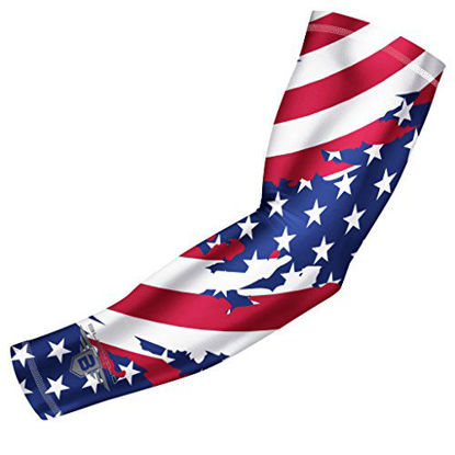 Picture of Bucwild Sports USA Flag Compression Arm Sleeve - Youth & Adult Sizes - Perfect for Baseball Basketball Football (1 Sleeve Adult Medium)