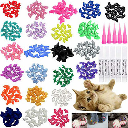 Picture of VICTHY 100pcs Cat Nail Caps, Cat Claw Caps Covers with Glue and Applicators Size Small