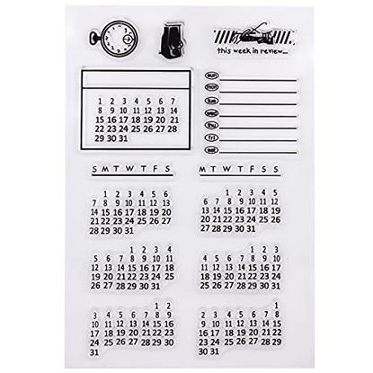 Picture of SIXQJZML Mixed Calendar Planner Clear Transparent Rubber Silicone Stamps Seal Block for Card Making Scrapbooking Decoration Words Journaling DIY Album