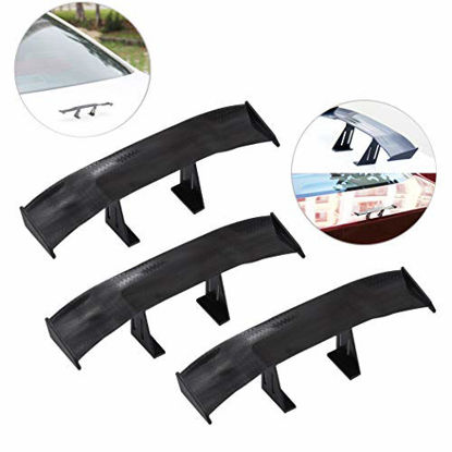 Picture of Creatiee 3Pcs Universal Car Mini Spoiler Wing, Auto Car Tail Wing Mini Auto Carbon Fiber Texture Decoration Without Perforation Tail Decoration, 6.7 Inch(Black)