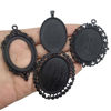 Picture of Youdiyla 10pcs 30x40mm Black Pendant Trays, Blank Glass Cabochons Dome Base Setting Bezel Frame Cameo Metal Alloy Charms for Jewelry Making DIY Findings (HM117)