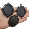 Picture of Youdiyla 10pcs 30x40mm Black Pendant Trays, Blank Glass Cabochons Dome Base Setting Bezel Frame Cameo Metal Alloy Charms for Jewelry Making DIY Findings (HM117)