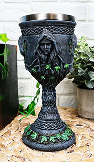 Picture of Ebros Gift Sacred Triple Goddess Wine Goblet Chalice With Stainless Steel Liner 10oz Resin Wiccan Cup Mother Maiden Crone Holy Trinity Feminine Moon Goddess Wicca Decor