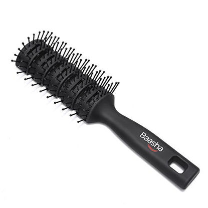 Picture of Baasha Hair Brush, Vent Brush, Vent Brushes For Hair, Vented Brush For Blow Drying, Mens Short Hair Brush With Ball Tipped Bristles, Best Mens Vented Brush For Wet or Dry Hair - Black