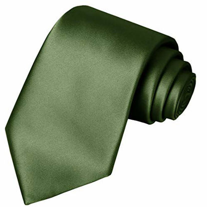 Picture of KissTies Olive Green Solid Satin Tie Necktie Wedding Ties + Gift Box