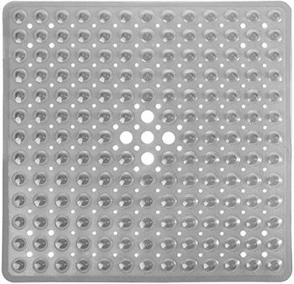 Picture of Yimobra Square Bath Shower Tub Mat for Bathroom, Non Slip Bathtub Mats with Suction Cups, Drain Holes, Machine Washable, 21 x 21 Inches, Clear Gray