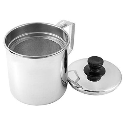 Picture of Tebery Stainless Steel Oil Strainer Pot with Lid, 1.9 Quart Oil Storage Can Container with Fine Mesh Strainer for Bacon Fat, Kitchen Cooking or Frying Oil