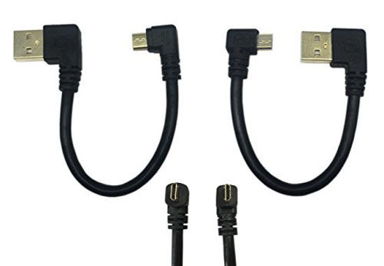 Picture of CERRXIAN 15cm 6inch Micro USB Short Cable Combo Gold Plated Left & Right Angle Micro USB 5 Pin Male to USB 2.0 Type A Left Angle Male Data Sync and Charge Cable (2-Pack)