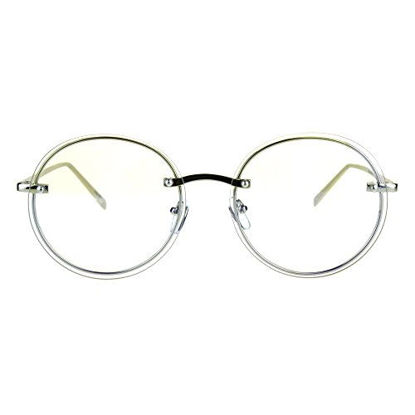 Picture of Retro Old School Rimless Clear Lens Round Metal Rim Eye Glasses Silver