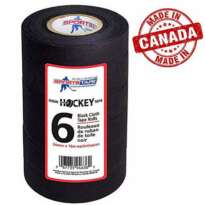 Picture of sports tape Black Hockey Tape - Stick Tape - 6 Rolls - 1 Inch Wide,20 Yards Long (Cloth) - Made in North America Specifically for Hockey (STP946-36)