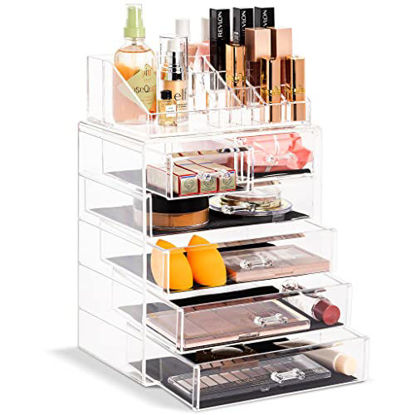 Picture of Sorbus Cosmetic Makeup and Jewelry Storage Case Display - Spacious Design - Great for Bathroom, Dresser, Vanity and Countertop (4 Large, 2 Small Drawers, Clear)