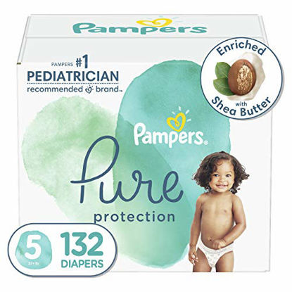 Picture of Diapers Size 5, 132 Count - Pampers Pure Protection Disposable Baby Diapers, Hypoallergenic and Unscented Protection, ONE MONTH SUPPLY (Packaging & Prints May Vary)