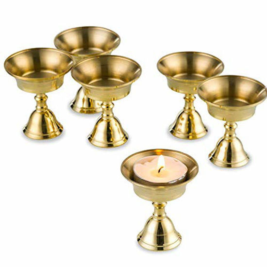 Picture of Sziqiqi Ghee Lamp Butter Lamp Holder Golden Cup Candle Holder Tibetan Brass Oil Lamp Buddhist Altar Supplies (Candle Holder 6#)